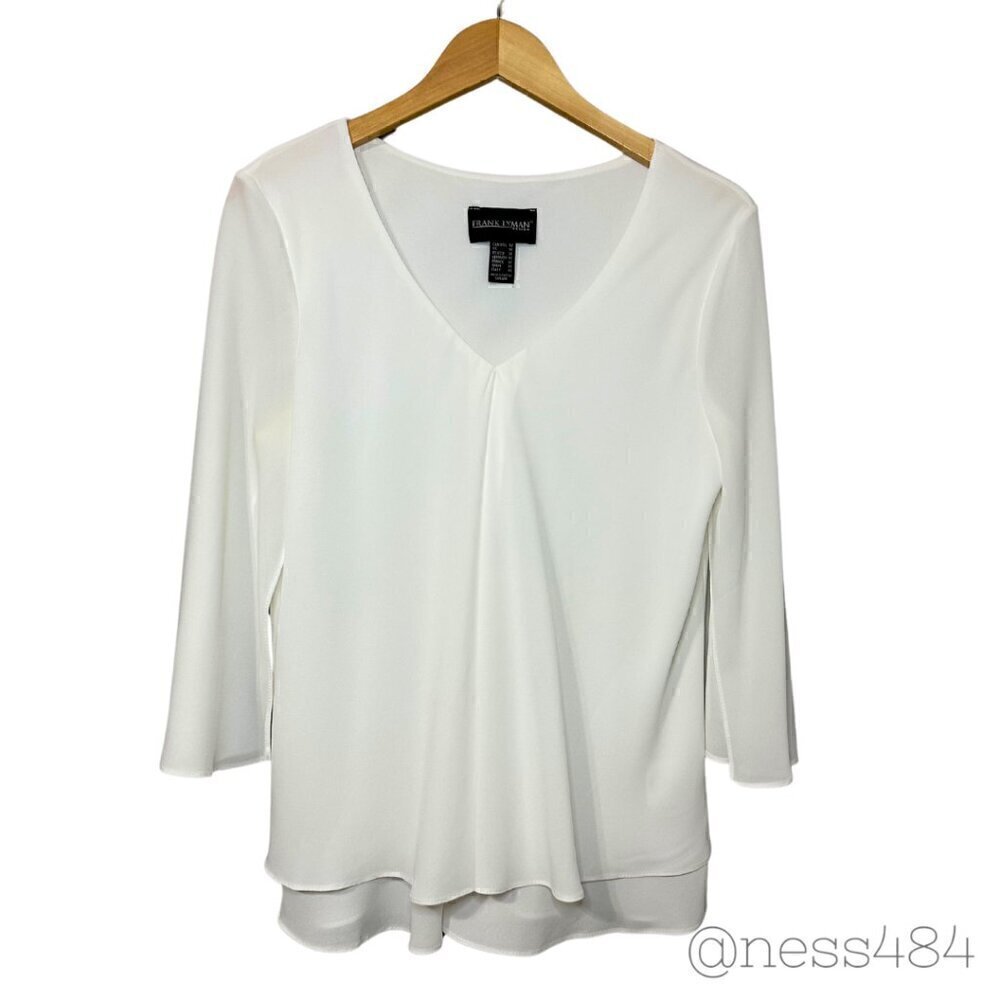 Frank Lyman Design‎ White Sheer Layered Bell Sleeve V Neck Blouse Top 12